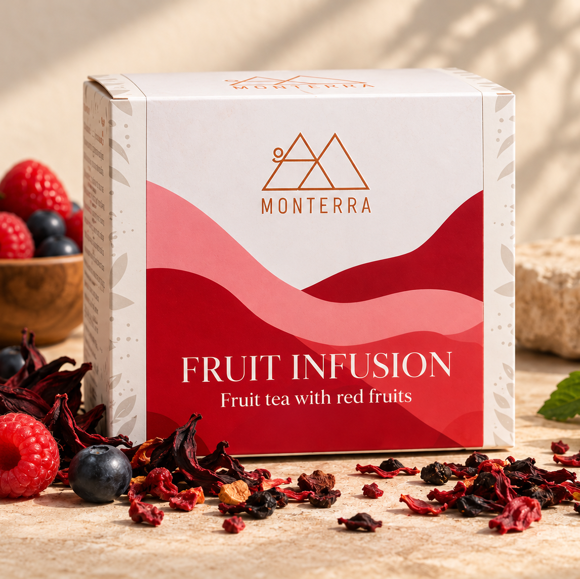 monterra fruit infusion with red fruits tea bags. Pantzi Distributors. Cyprus. Limassol